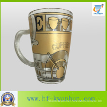 Golden Hot Sale Tea Coffee Glass Mug with Decal Tableware